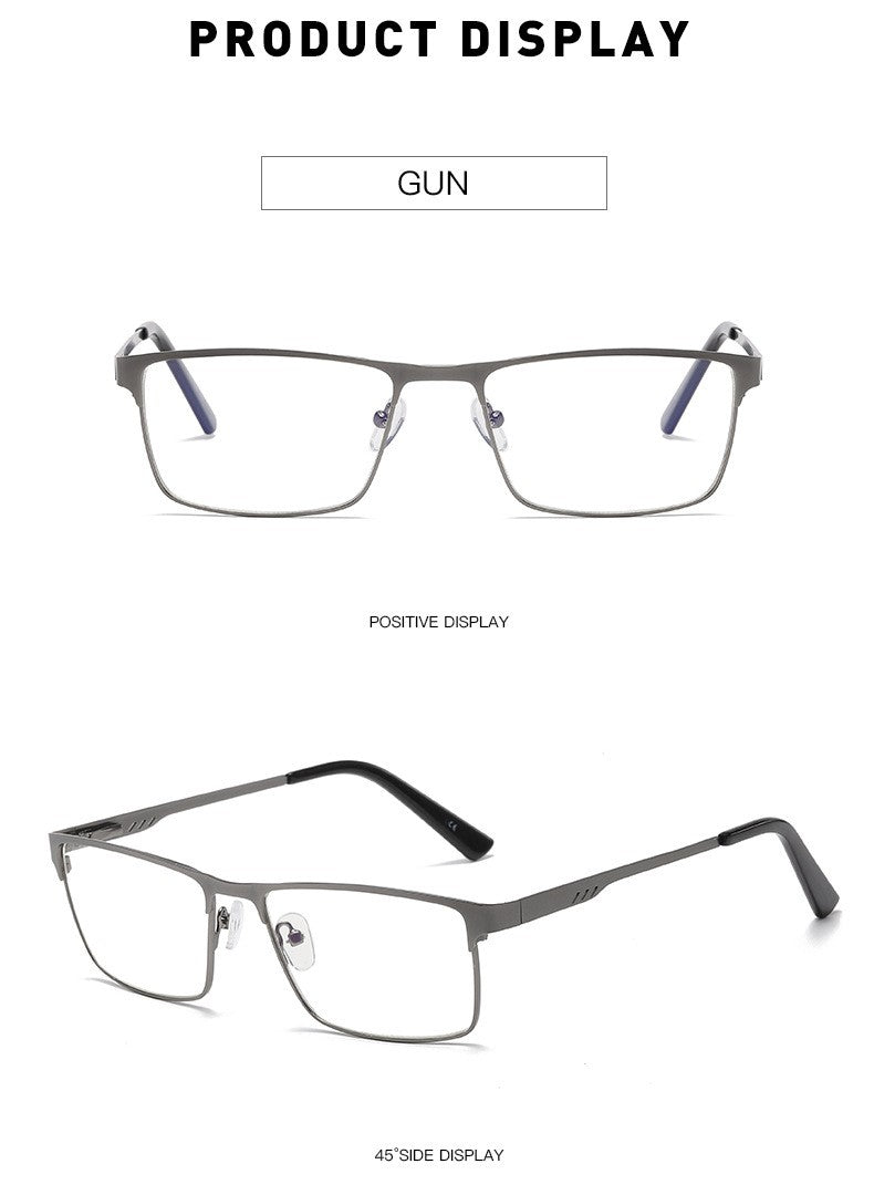 Óculos de Leitura Masculinos Retangulares de Metal com Armação Grande, Hastes Flexíveis, Óculos de Presbiopia para Idosos com Bloqueio de Luz Azul e Proteção para os Olhos