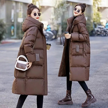 Mid to Long Down Jacket Knee Length 2024 Winter New Item Thickened Warm Fashionable Loose Versatile Jacket Women's Solid Color