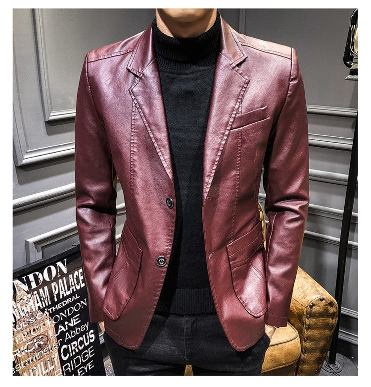 New Spring Men Slim Leather Blazers Jackets PU Leather Suits Coats Good Quality Male Business Casual Fit Suits Jackets Size 6XL