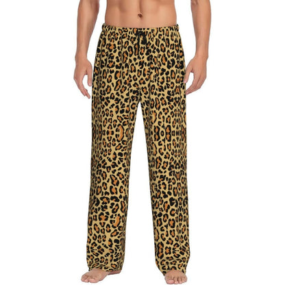 Custom Leopard Print Pajama Pants Men's Animal Skin Sleepwear Lounge Sleep Bottoms Stretch with Pockets
