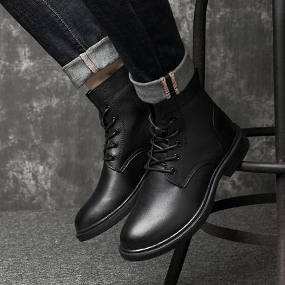 Men Winter Shoes Formal Dress Boots Black Motorcycle Boots Warm Oxford Ankle Men's Boots Genuine Leather High Quality Big Siz 50