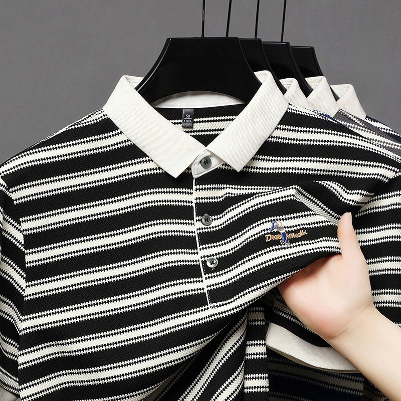 Original Quality Men's Polo Shirt Stripe Cartoon Embroid Short Sleeve Summer Exquisite Lapel T-Shirt Business Trend Menswear Top