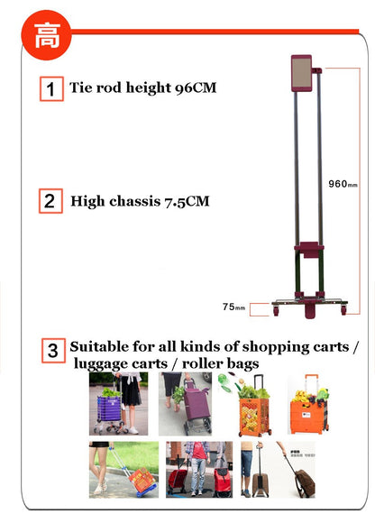 Full folding trolley stainless steel luggage car go to school Trolley bag travel carry suitcase shopping carts Phone holder