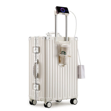 Mala de Bagagem Multifuncional, Maleta com Combinação de Cores e Trava e Rodas Silenciosas, Mala de Viagem com Carregamento USB 20/22/24/26 polegadas