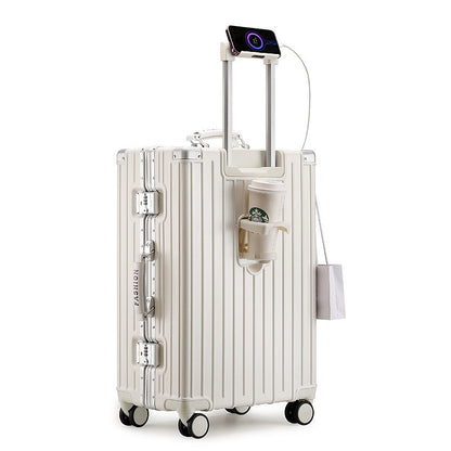 Mala de Bagagem Multifuncional, Maleta com Combinação de Cores e Trava e Rodas Silenciosas, Mala de Viagem com Carregamento USB 20/22/24/26 polegadas