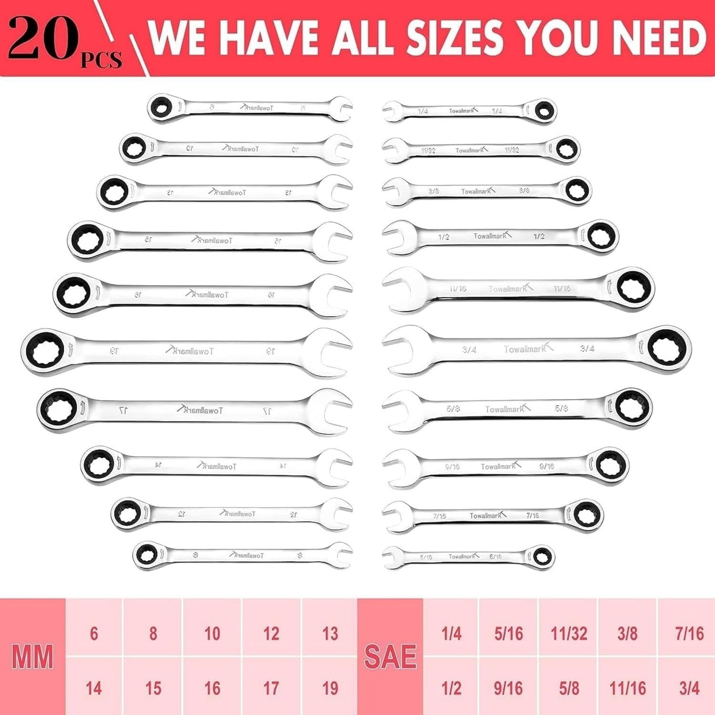Conjunto de 20 Chaves Combinadas Catraca Padrão, Conjunto de Catracas de Aço Cr-V de 72 Dentes Com Bolsa de Armazenamento Para Motocicleta/Carro/Mecânica