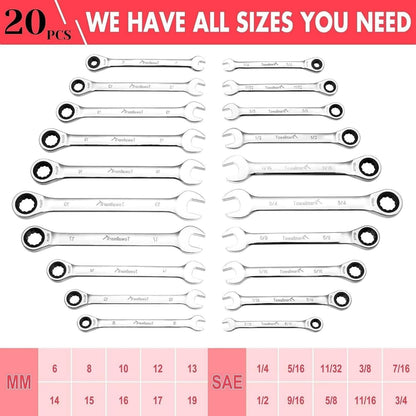 Conjunto de 20 Chaves Combinadas Catraca Padrão, Conjunto de Catracas de Aço Cr-V de 72 Dentes Com Bolsa de Armazenamento Para Motocicleta/Carro/Mecânica