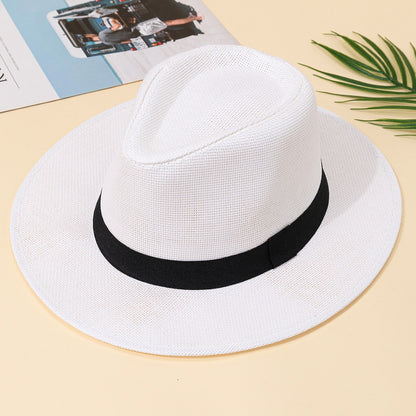 Hat, male, summer vacation, beach hat, English style, wide brimmed sun hat, sun shading hat, Panama straw hat, female