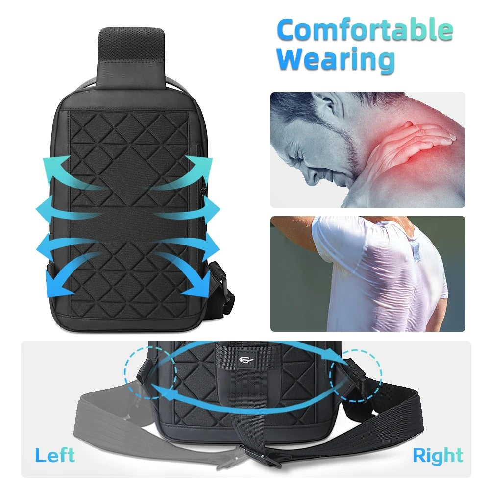 HK Waterproof Men's Shoulder Bag Lightweight Crossbody Bag Oxford Casual Satchel with USB Port Commute Business Chest Bag Male