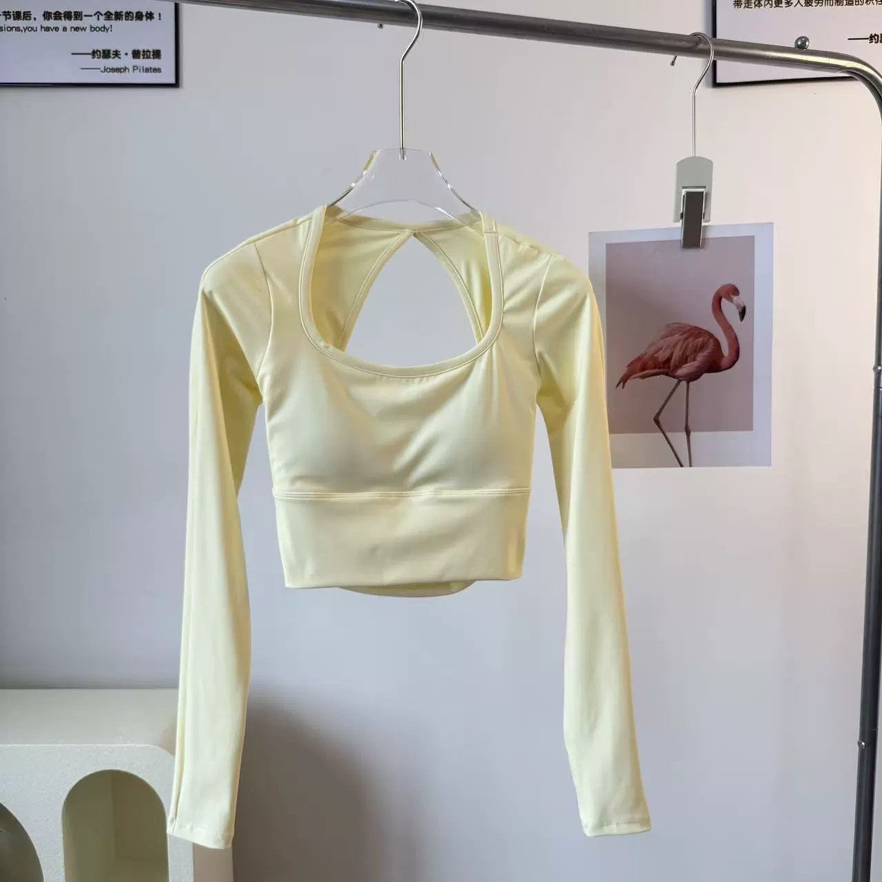 Women's Long-Sleeve Sports Top with Chest Pads, Yoga Wear, Pilates Training Fitness Apparel, Running