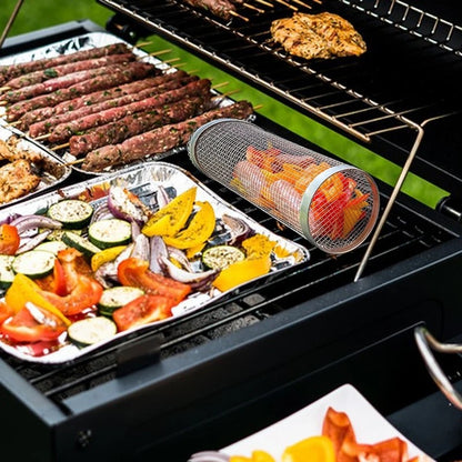 Barbecue Grill Grate Barbecue Cages Camping Picnic Cookware Outdoor Round BBQ Campfire Grill Grid Rolling Grill Basket