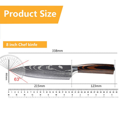 Conjunto de Facas de Chef 1-10 Peças Facas de Cozinha Padrão Damasco a Laser Faca Japonesa Santoku Afiada Cutelo Faca Utilitária para Fatiar