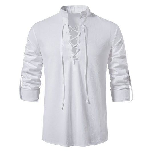 New Men's Casual Blouse Cotton Linen Shirt Tops Long Sleeve Tee Shirt Spring Autumn Slanted Placket Vintage Yoga Shirts