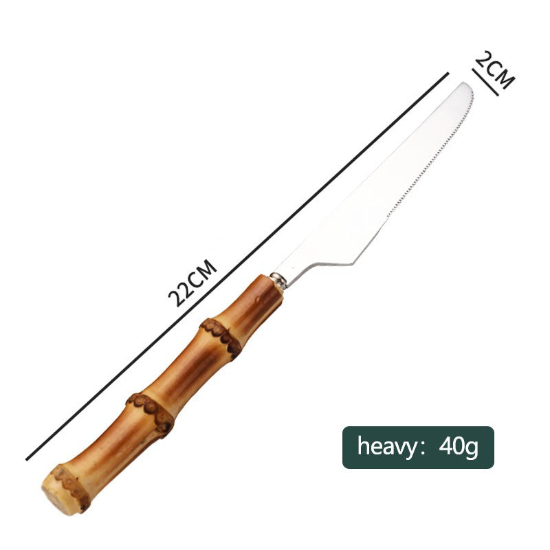 Conjunto de Talheres de Bambu 1 peça/4 peças Aço Inoxidável Dourado Faca Garfo Colher Louça Talheres Seguros para Lava-louças Conjunto de Talheres