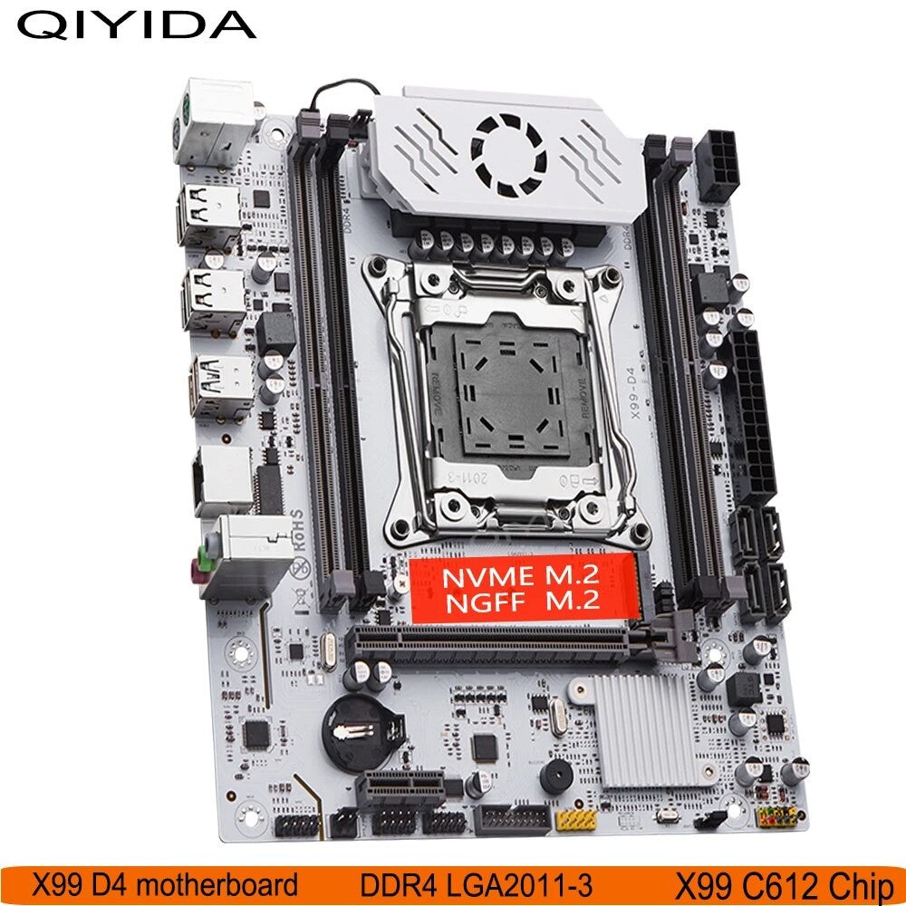 QIYIDA X99 Motherboard set LGA 2011-3 Xeon E5 2680 V4 CPU DDR4 8GBx2PCS=16GB NVME NGFF M.2 SATA3.0 USB3.0 X99 C612chip