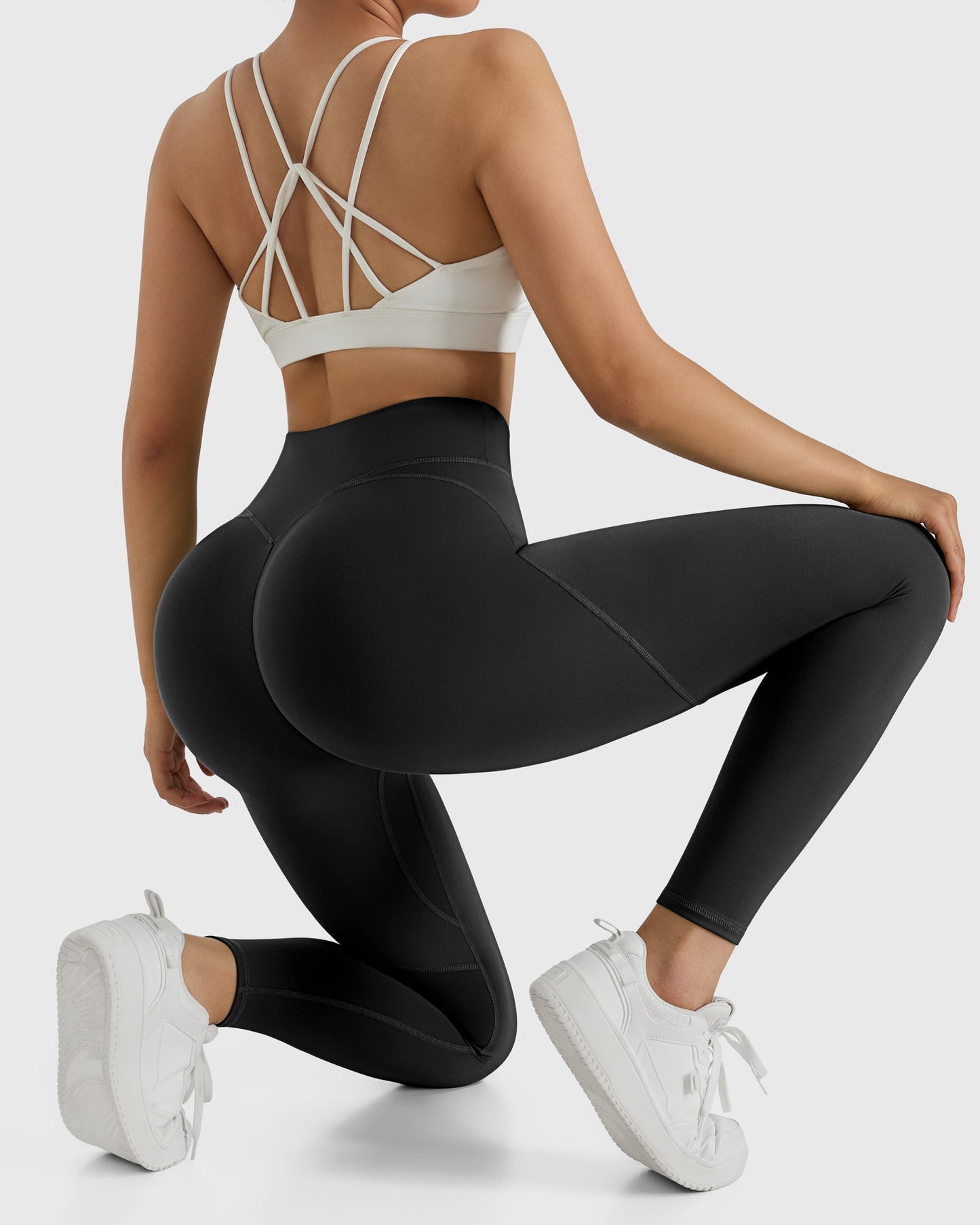 Women V Cross Waist Butt Lifting Leggings with Pockets High Waist Yoga Pants Workout Running Gym Fitness Sports Leggings Female
