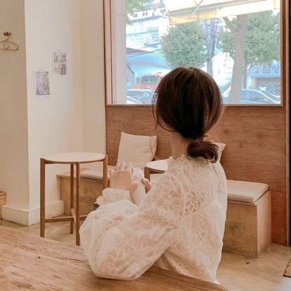 Mesh Lace Women Blouse Fashion Office Lady Long Sleeve Elegant Shirts Casual Loose Sweet Tops