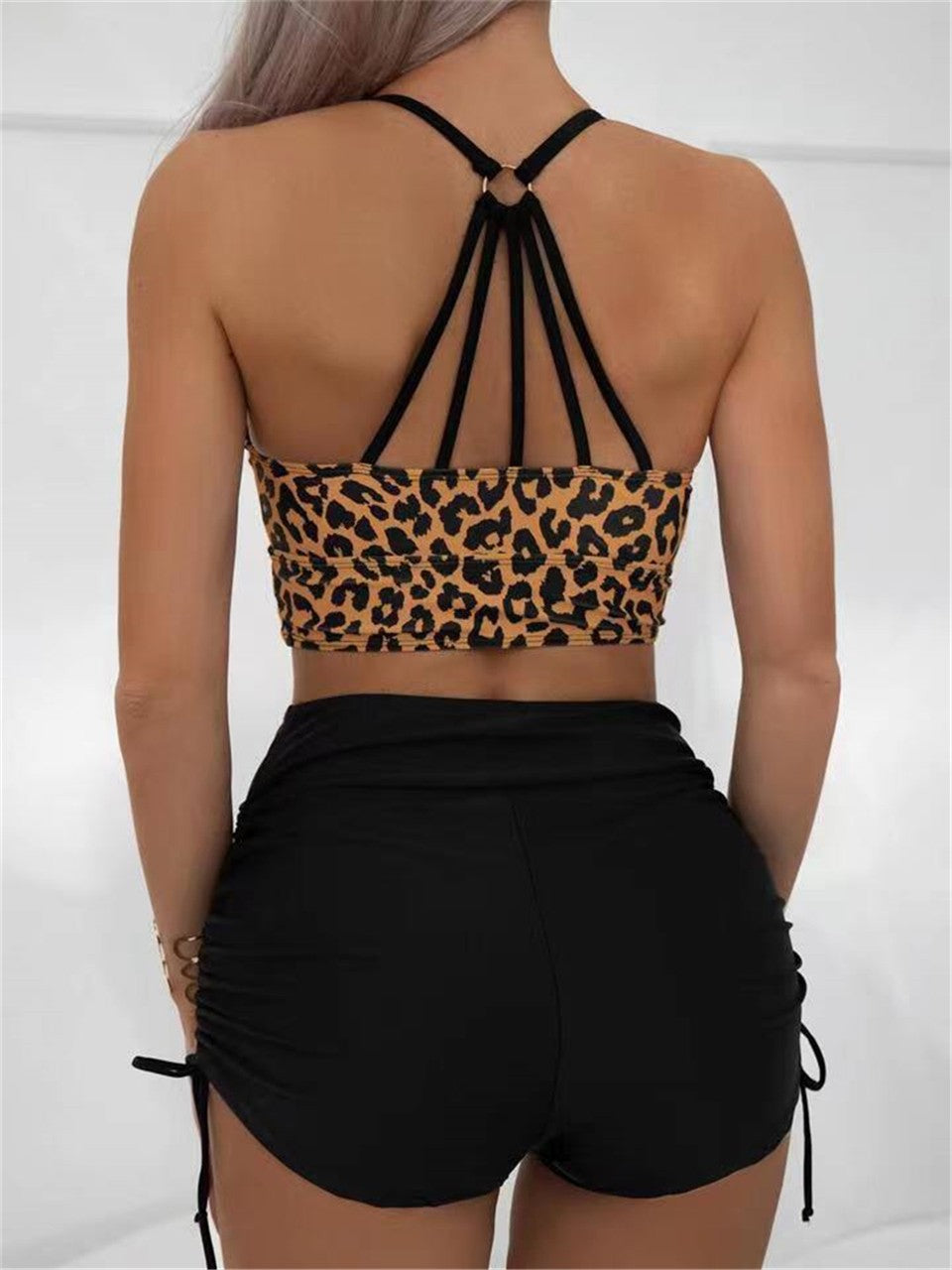 Leopard Swimwear Women High Waist Swimsuit 2025 Sexy Back Hollow Out Swimsuit Beach Wear Female Bathers Bathing Swimming Summer
