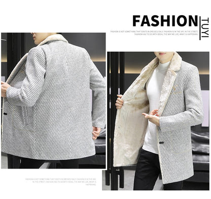 2021 Winter Corduroy Wool Blends Jacket Men Plus Velvet Thickened Warm Overcoat Casual Business Social Windbreaker Men Clothing