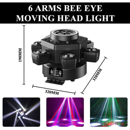6-Arm Bee Eye Moving Head Dj Light 150W RGBW Stage Party Beam Light DMX512 Sound Activated Disco Lighting with Remoter
