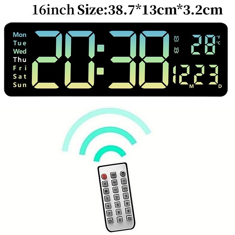 Large Digital Wall Clock Temp Date Week Display Remote Control Power Off Memory Table Clock Wall-mounted Dual Alarms LED Clocks