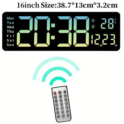 Large Digital Wall Clock Temp Date Week Display Remote Control Power Off Memory Table Clock Wall-mounted Dual Alarms LED Clocks