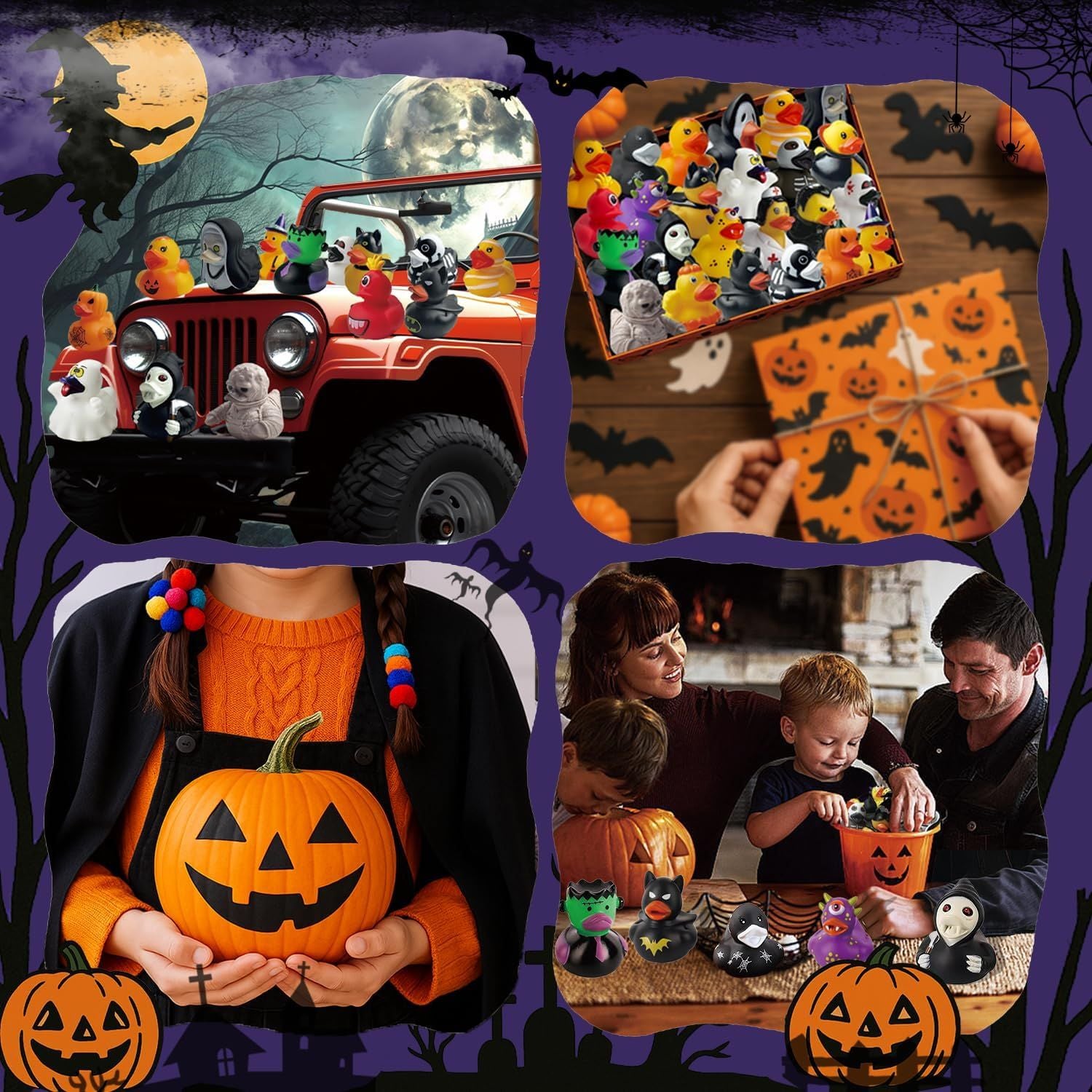 16-320pcs Halloween Rubber Ducks Halloween Style Ducks for Jeeps Ducking Trick or Treat Supplies Funny Rubber Toys For Kids