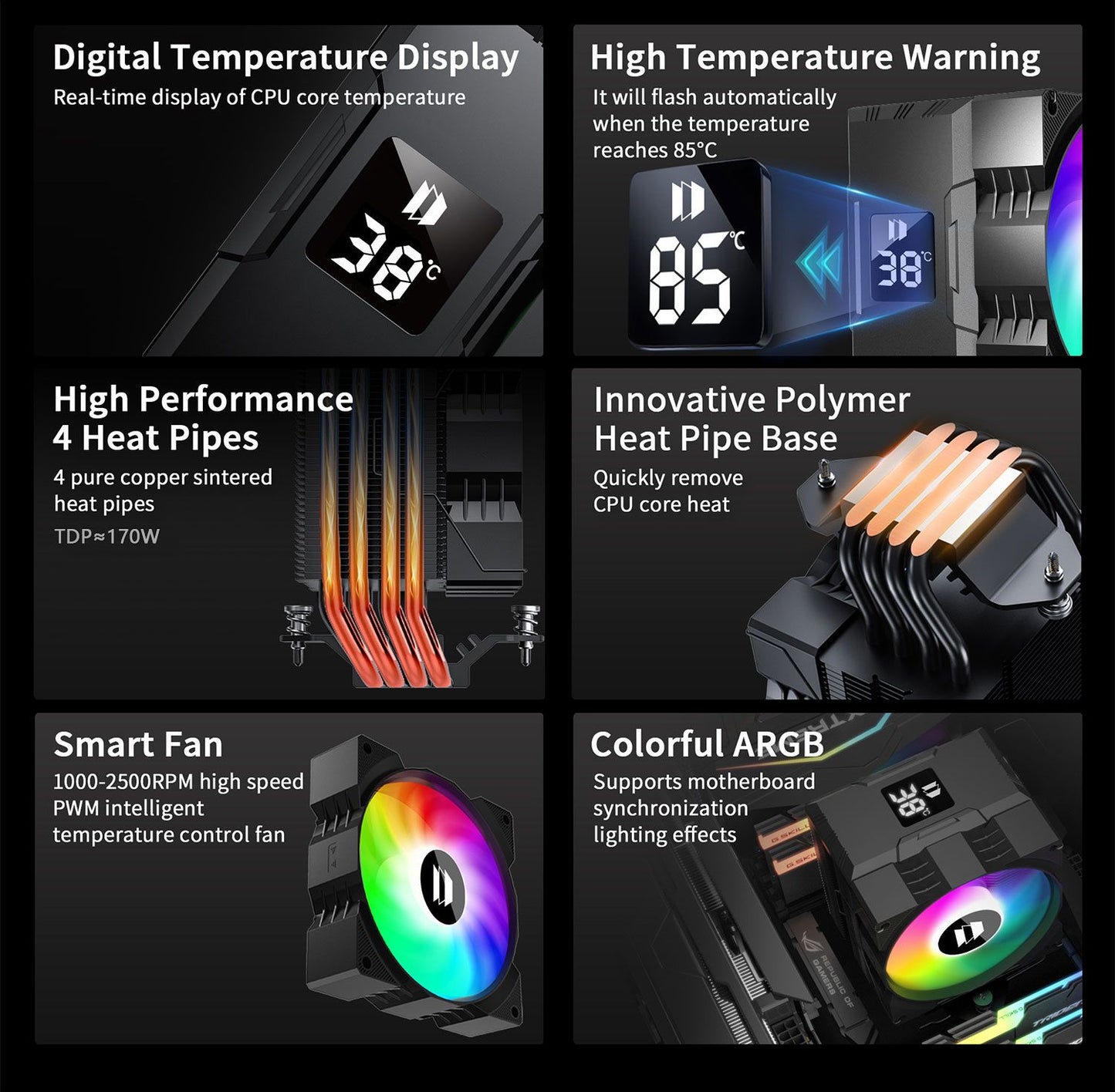 UPSIREN Walrus Assassin 90 Digital Display 4 Heatpipe CPU Cooler 92mm Cooling Fan Radiator Air Cooler  For LGA1700/1200 AM4 AM5