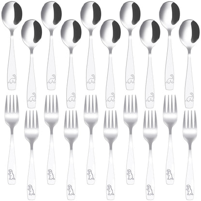 10/20Pcs Kids Silverware Set Stainless Steel Kids Fork Spoon Set Funny Dinosaur Flatware Set for Children Toddler Accessories