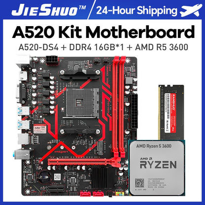 JIESHUO A520M Motherboard CPU Set AM4 Ryzen Kit with Processor Dual Channel DDR4 3200MHz Cooler Support M.2 NVME 4*SATA3.0 WIN11