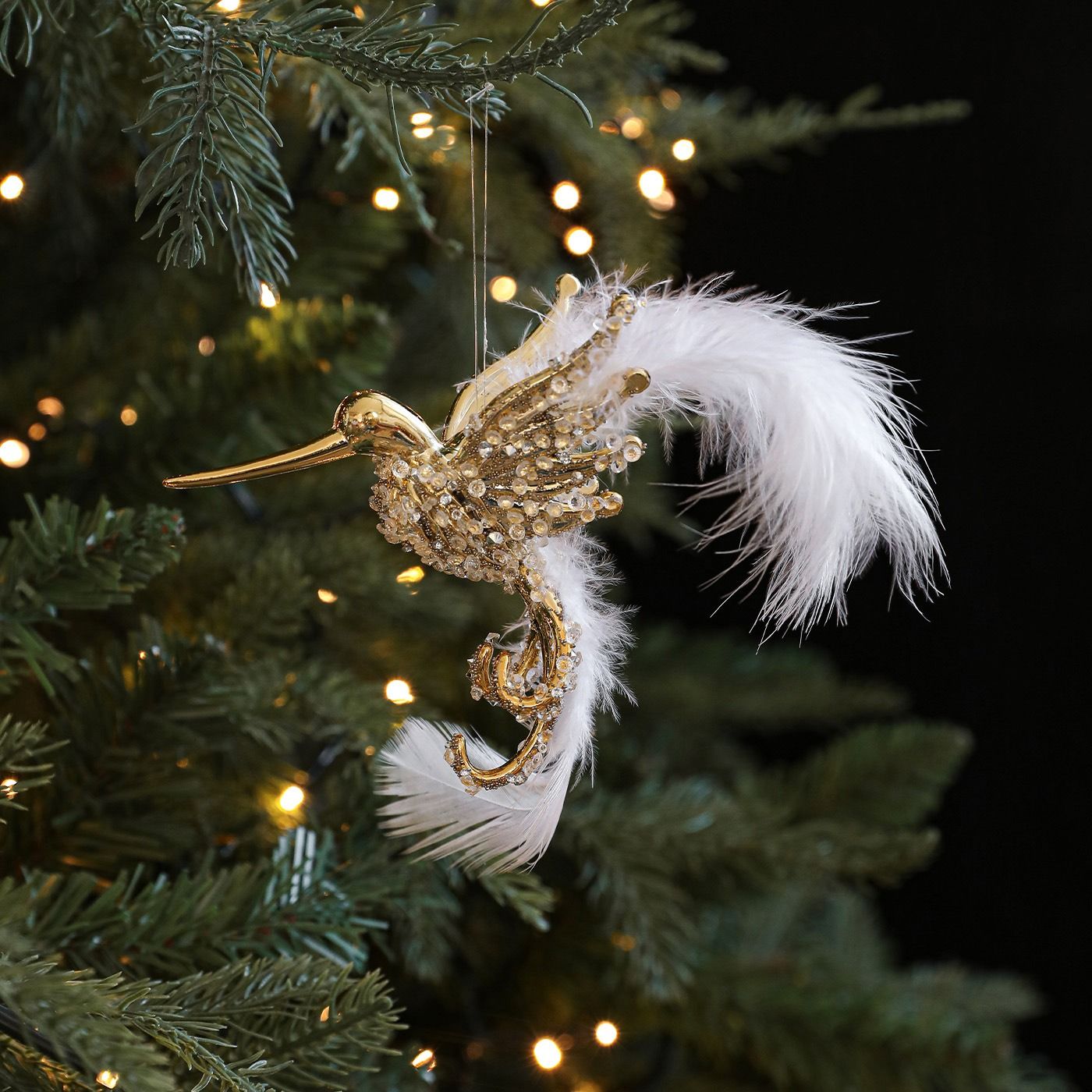 1PC Gold/Silver Artificial Hummingbird Pendant With Feather Glitter Bird Christmas Tree Ornament 2026 New Year Decorations