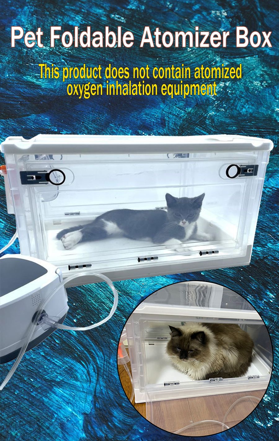 Caixa de Nebulização Dobrável para Sala de Oxigênio, Caixa de Oxigênio Portátil para Animais de Estimação, Caixa de Atomização Veterinária para Pequenos Animais