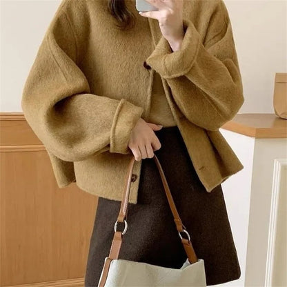Women's Double-sided Woolen Coat 2025 Autumn Winter Fashion Elegant Femme Jacket Versatile Loose Ladies Jacket Woolen Outerwear