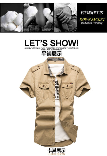 2025 New Men's Cargo Tactical Shirts 100% Cotton Short Sleeve Work Brand Military Shirt Chemise Plus size 5XL