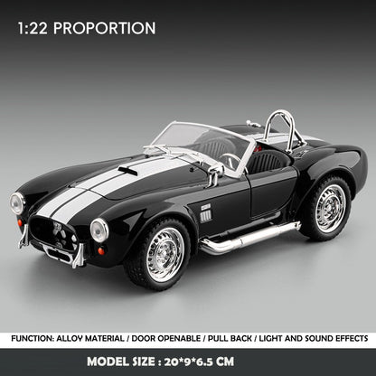 Simulação 1:22 Clássico Shelby AC Cobra Carro de Liga Leve com Luzes e Sons Colecionável Miniatura de Metal Diecast Voiture