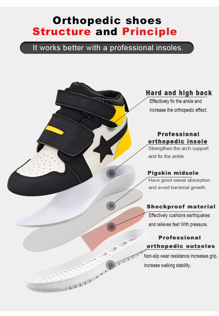 Kids Sneakers Children Orthopedic Shoes, Tip Toe Walking High-Top Ankle Support Anti-Slip Sole Trainers for Girls Boys