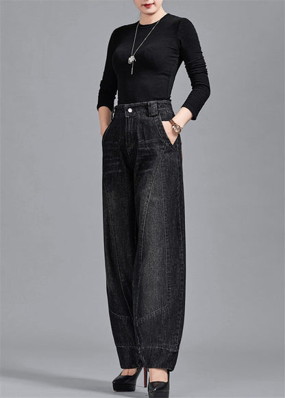 Autumn Winter High Waisted Women Jeans Casual Loose Embroidery Bloomers Trousers Female Fashion Wide Leg Denim Pants Blue