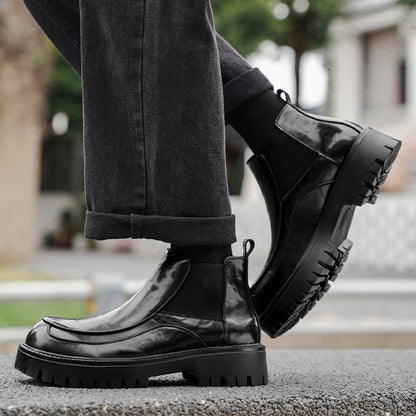 New designer black fashionable men's leather shoes for autumn and winter, retro ankle boots, round-toe business Chelsea boots