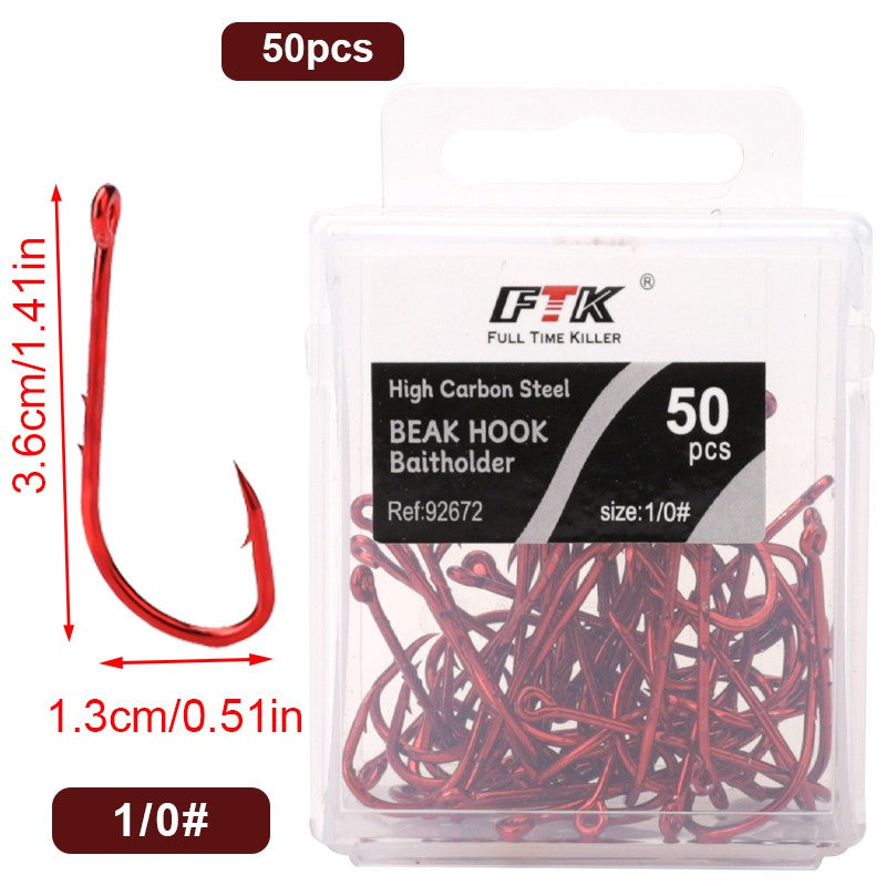 Anzóis de Pesca Vermelhos FTK 1/0-10# Iscas de Pesca com Farpa para Mar Haste Bico Porta-Isca Viva Jig de Pesca para Carpa Acessórios Anzóis de Minhoca