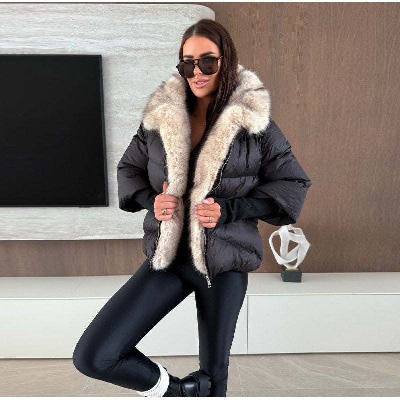 Vintage Women's Fur Coat Elegant Furs Collar Puffer Thicken Full Sleeve Jacket With Furs Female 2025 Autumn Winter Woman Coats