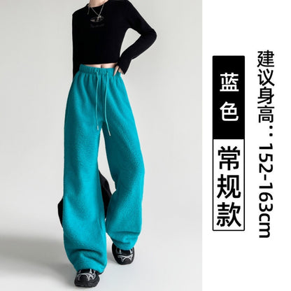 2025 New Winter Velvet Thick Pants Men Warm Straight Casual Pants Streetwear Loose Wide Leg Pants Thicken Lamb Wool Trousers
