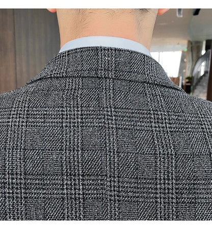 Dark Blue Men's Suit Three Piece, Business Casual Jacket and Vest with Trousers, Gray Dark Brown Slim Fit Sets, Asian Size