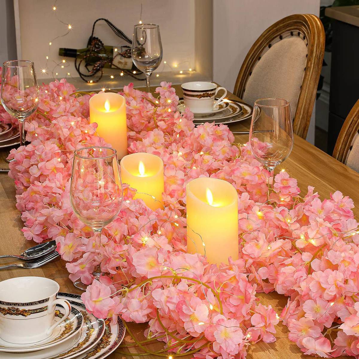 1/2/5M Cherry Blossom String Light Garland Artificial Flower Vines Fairy Lights for Bedroom Wedding Party Holiday Decoration