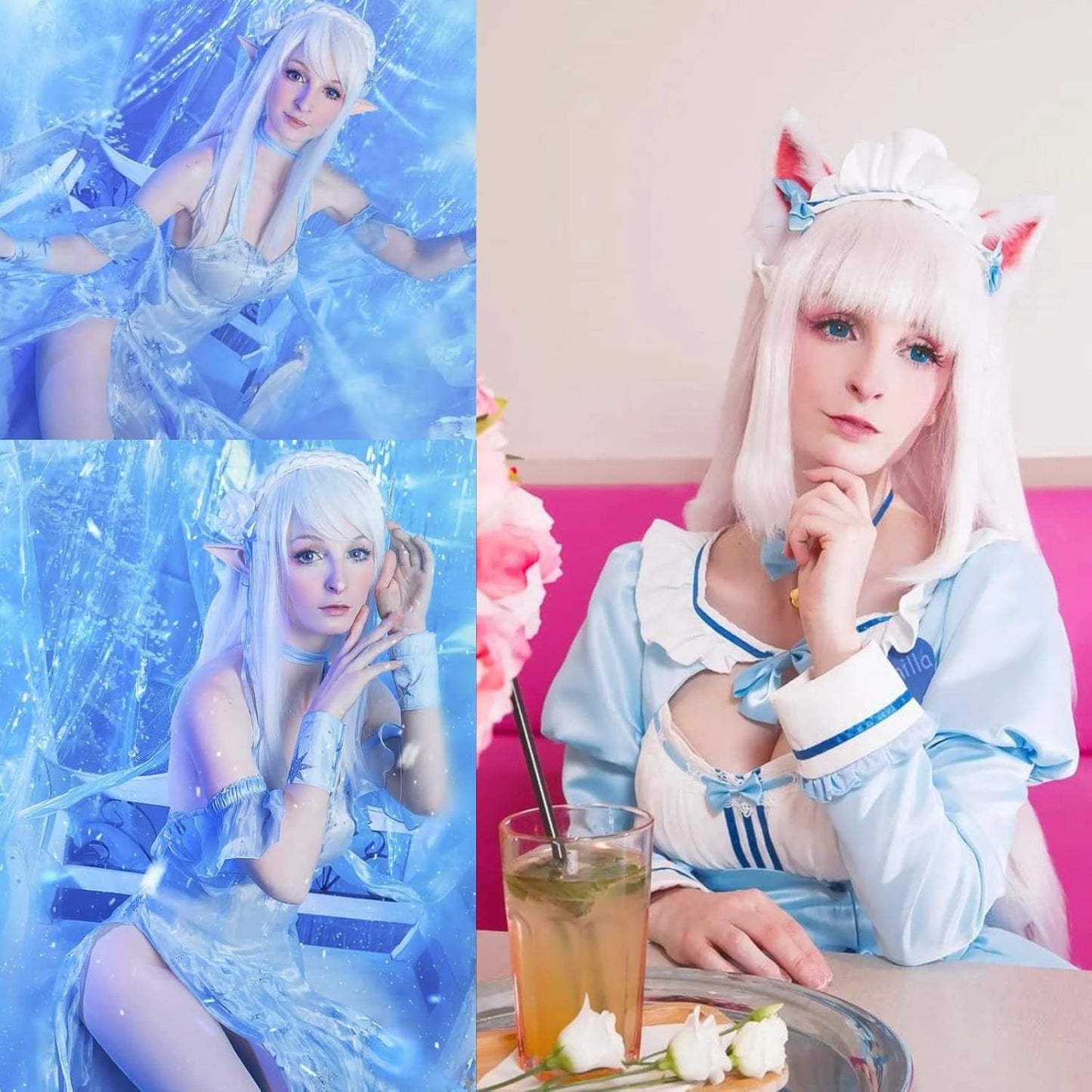 Peruca Sintética Branca Longa para Cosplay de Anime Festa de Halloween Peruca Lisa Esbranquiçada com Franja