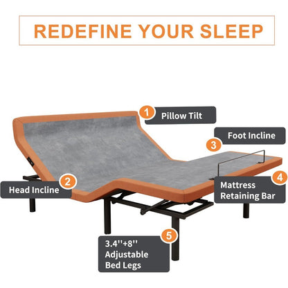 Base Ajustável para Cama Box com Massageador, Inclinação para Travesseiro, Inclinação Ergonômica, Gravidade Zero, Porta USB Dupla, Luz Noturna