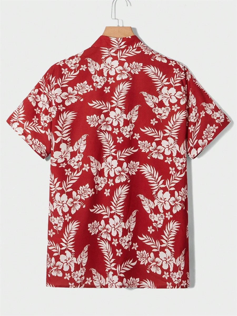 Summer men's new tropical 3D printing lapel short-sleeved shirt Hawaiian casual daily wearing large size