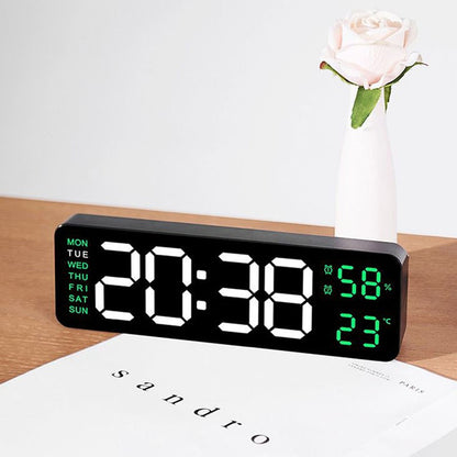 Digital LED Alarm Clock with Calendar,Temperature and Humidity. Acrylic or Mirror Surface Selectable. Desk Clock or Wall Hanging