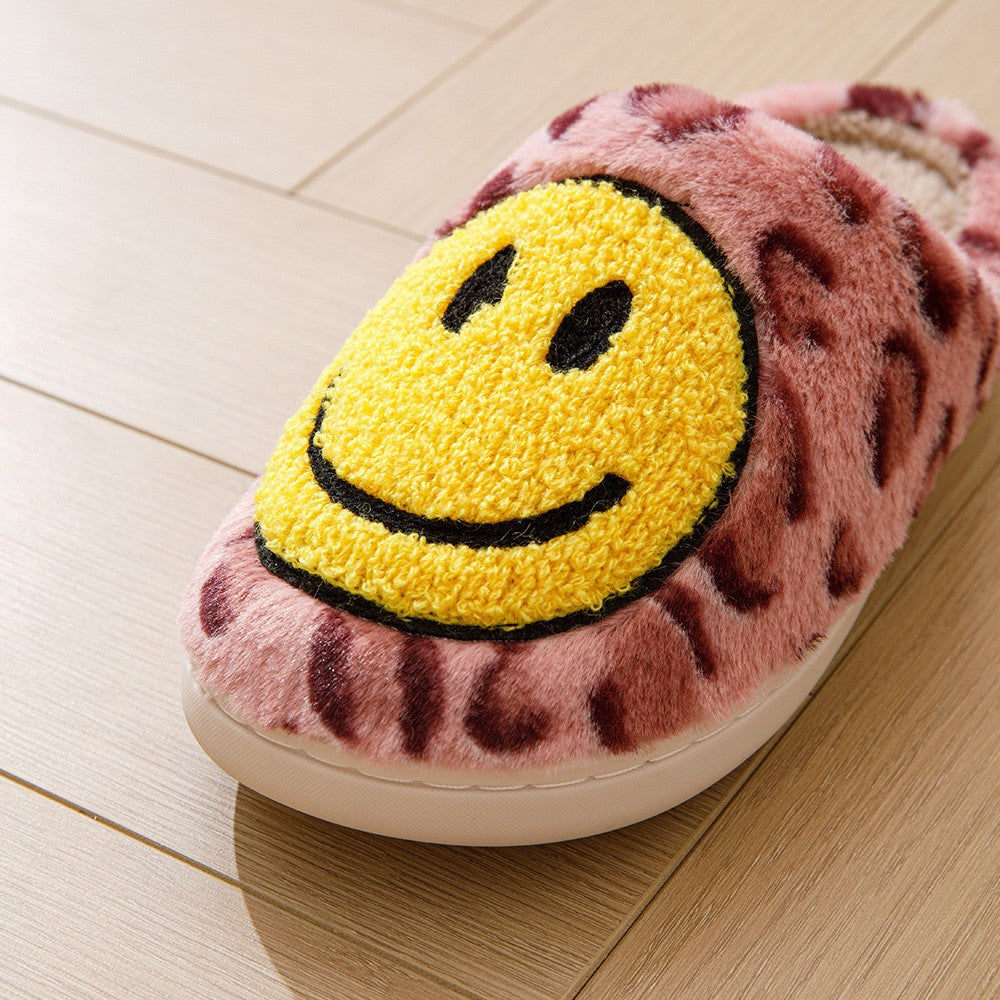 Leopard Fluffy Slippers for Home Smile Designer Platform Shoes Women 2025 Indoor Plush Sliders Warm Flats Chic Winter Footwear