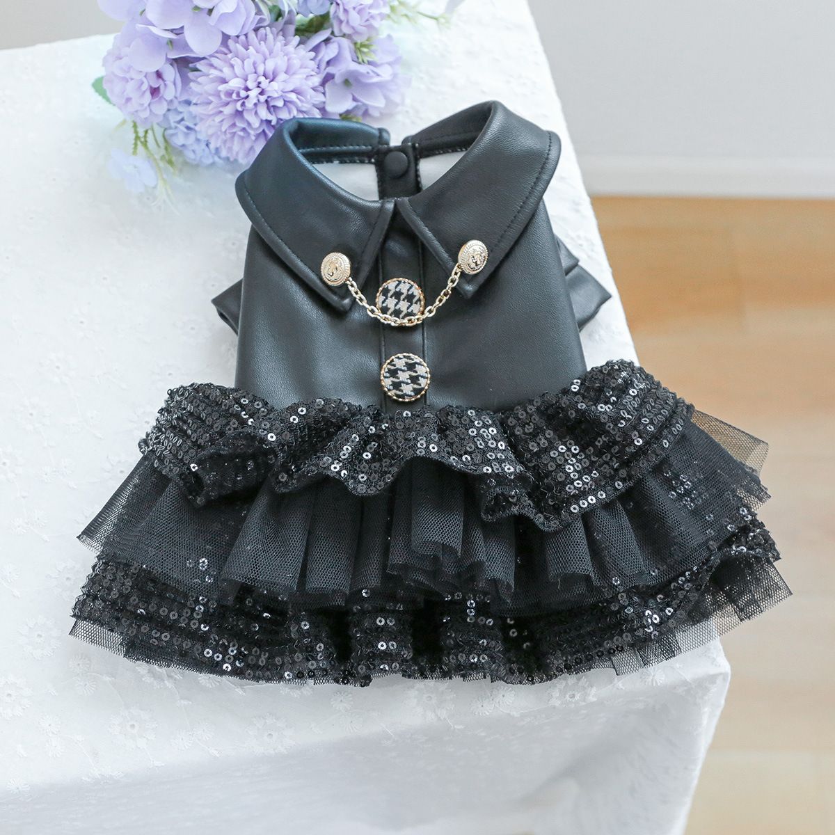 Roupa de Luxo para Cães Roupa de Princesa em Couro Preto Impermeável Outono Inverno para Cães Pequenos e Grandes Menina Menino Casaco XS XL Trajes Elegantes