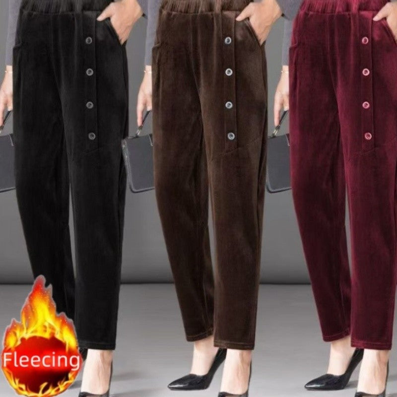 Casual Winter Thin & Thick Fleece Harem Pants Office Lady Solid Elegant Trousers Slim Women's Pants Retro Vintage Casual Pants